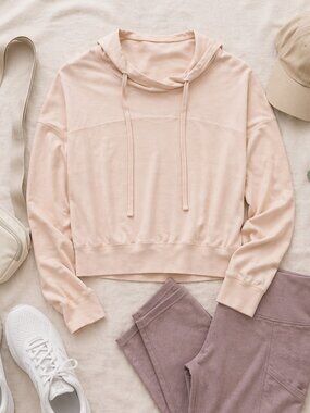 Alo Yoga Cropped Hoodie Blush Pink Athleisure Sweatshirt Small Velour Womens